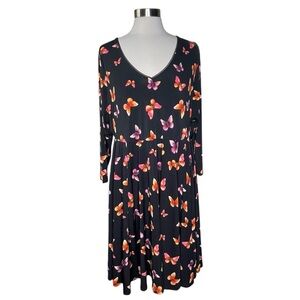 NWOT Torrid 2 butterfly print lace up back skater dress black